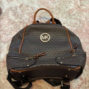 Michael Kors Black and Brown Backpack with Signature Monogram